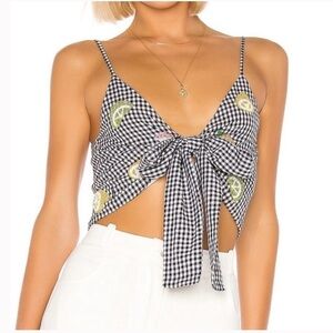 Lovers + Friends | Gingham Plaid Embroidered Fruit Tie-Front Cami Top NWT | Sz S